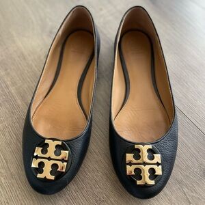 Tory Burch CLAIRE Ballet Flat Tumbled Leather Perfect Black